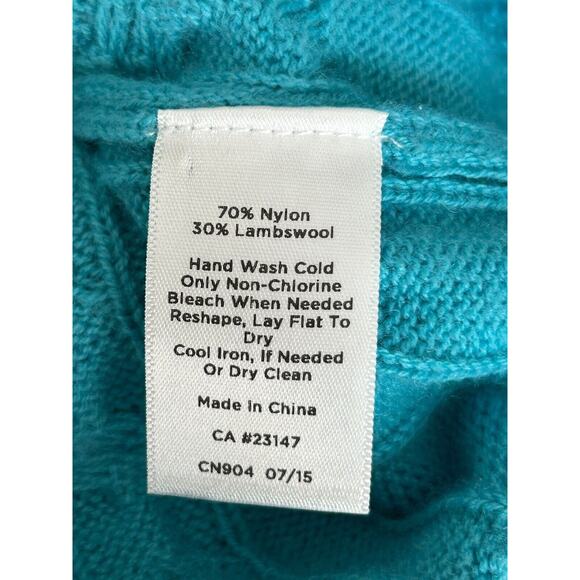 Talbots Sweater Womens Size XS Teal Blue Cable Knit Lambswool Blend Long Sleeve - Picture 7 of 10